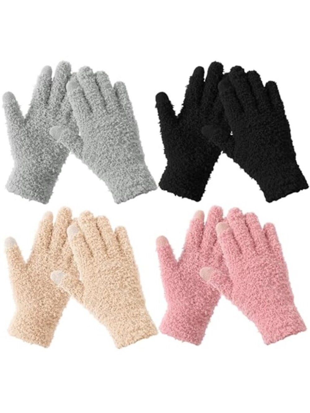 Winter Gloves for Women, Knit Winter Gloves with Elastic Cuff, 4 Pairs Warm